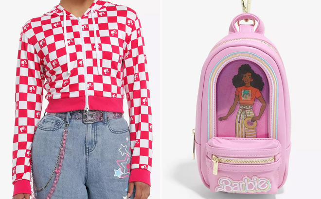 Barbie Gingham Girls Crop Hoodie