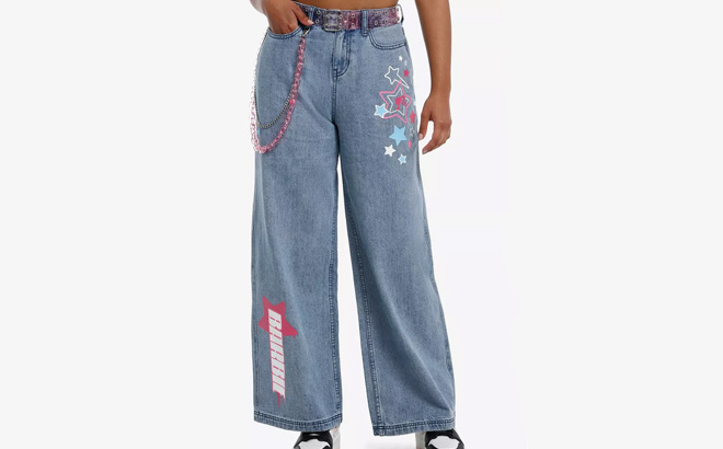 Barbie Y2K Star Wide Leg Jeans With Belt Chain