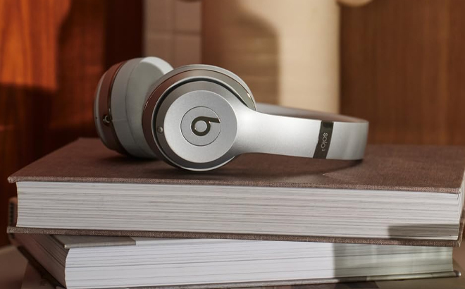 Beats Solo 3 Wireless Headphones on a Stack of Books