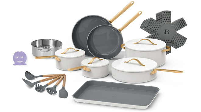 Beautiful 22 Piece Cookware Set White Icing by Drew Barrymore