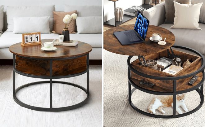 Behost Round Lift Top Coffee Table with Storage