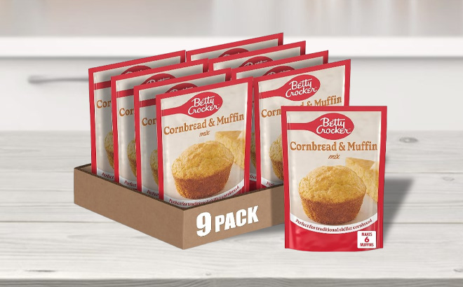 Betty Crocker Cornbread and Muffin Baking Mix 9 Pack on a Table