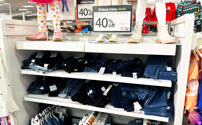 Black Friday Promotion Banners on Kids Clothing Target Shelfes