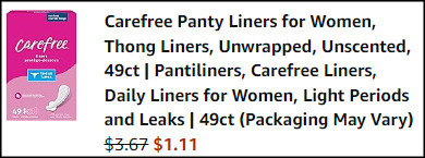 Carefree 49 Count Panty Liners Checkout