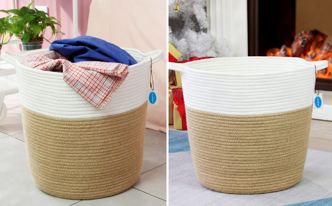 Casaphoria Natural Woven Cotton Rope Storage Basket