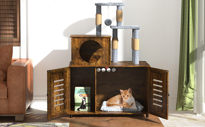 Cat Litter Cabinet with Scratching Post and Condo