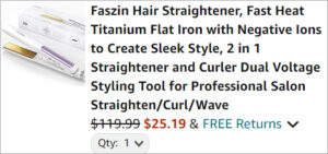 Checkout page of Faszin 2 in 1 Hair Straightener and Curler