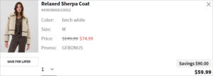 Checkout page of GAP Factory Relaxed Sherpa Coat