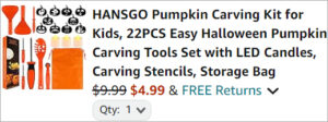 Checkout page of Hansgo Pumpkin Carving Kit 22 Piece Set