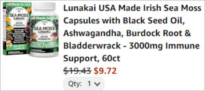 Checkout page of Lunakai Sea Moss 60 Count Capsules