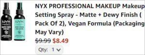 Checkout page of NYX Makeup Setting Spray 2 Pack