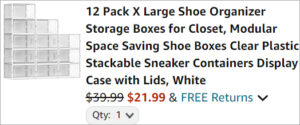 Checkout page of Secret Space Shoe Storage Boxes 12 Pack