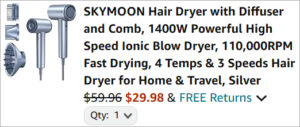 Checkout page of Skymoon Ionic High Speed Hair Dryer