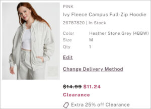 Checkout page of Victorias Secret Pink Ivy Fleece Campus Full Zip Hoodie