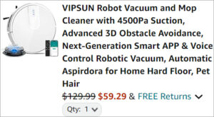 Checkout page of Vipsun Robot Vacuum and Mop Cleaner