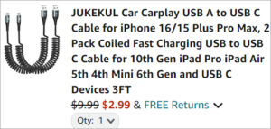 Checkout page of iPhone Car Charger Cable 2 Pack