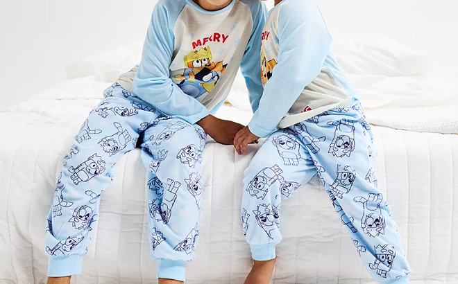 Children Wearing the Bluey Jammies for your Families Matching Pajama Sets