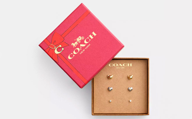 Coach Outlet Teddy Bear Heart Stud Earrings Set