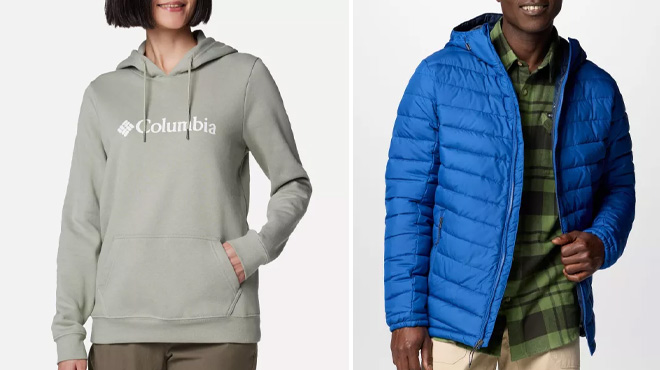 Columbia Women's Burr Trail Logo Hoodie and Men's Slope Edge II Hooded Jacket