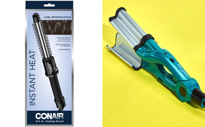 Conair Instant Heat Hot Curl Styling Brush and Bed Head Tourmaline Ceramic Deep Hair Waver