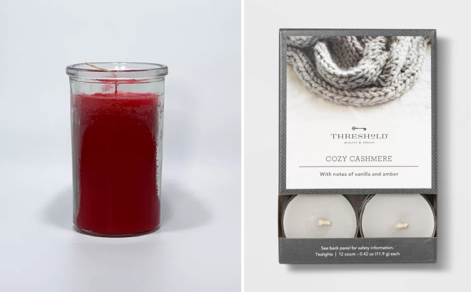 Continental Candle Unscented Glass Jar Candle and Threshold Tealight Cozy Cashmere Candle 12 Pack