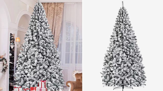 Costway 9 Ft Snow Flocked Hinged Artificial Christmas Tree