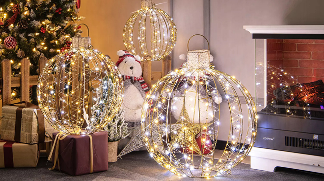 Costway Christmas LED Hanging Light Spheres 3 Pack