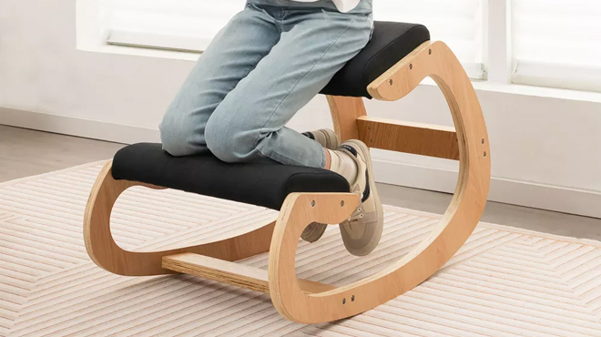 Costway Ergonomic Wooden Kneeling Rocking Chair