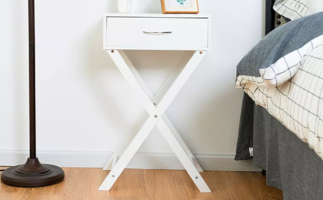 Costway Nightstand X Shape Drawer End Table