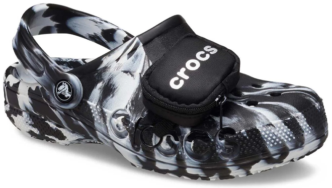 Crocs Exclusive Mens Baya Marbled Slip On Clogs with Pouch and Carabiner Jibbitz