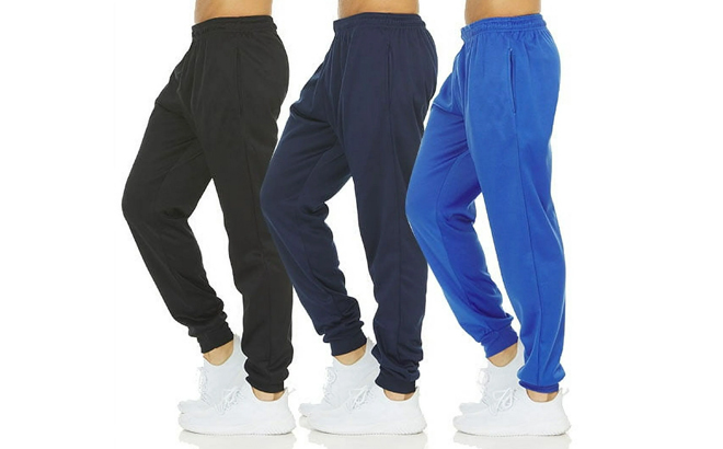 DARESAY 3 Pack Mens Tech Fleece Joggers Dry Fit Performance Sweatpants