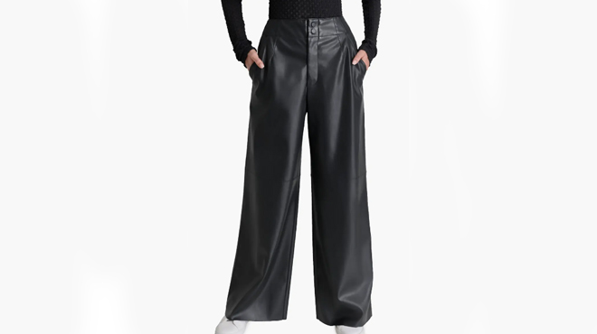 DKNY Faux Leather High Waist Wide Leg Pants