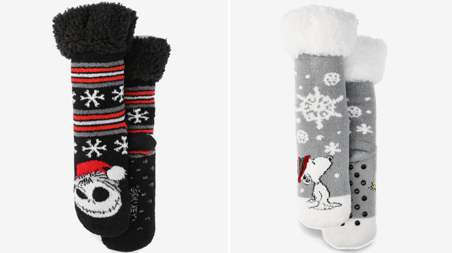 Disney Nightmare Before Christmas Holiday Slipper Socks and Peanuts Holiday Slipper Socks