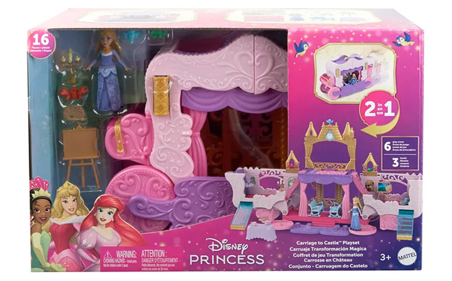 Disney Princess Carriage to Castle Playset with Aurora Doll Accessories