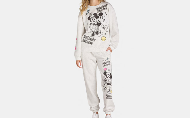 Disney Womens Mickey and Minnie Sweatshirt Jogger Set