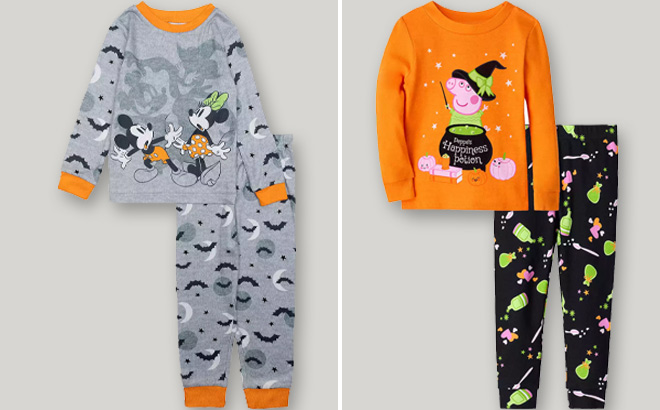 Disneys Mickey Minnie Mouse Toddler Spooky Time Pajama Set and Peppa Pig Halloween 2 Piece Toddler Girl Pajama Set