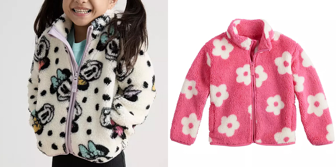 Disneys Minnie Mouse Toddler Girl Printed Sherpa Fleece Jacket by Jumping Beans in Two Prints