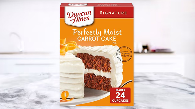 Duncan Hines Signature Perfectly Moist Carrot Cake Mix on a Table