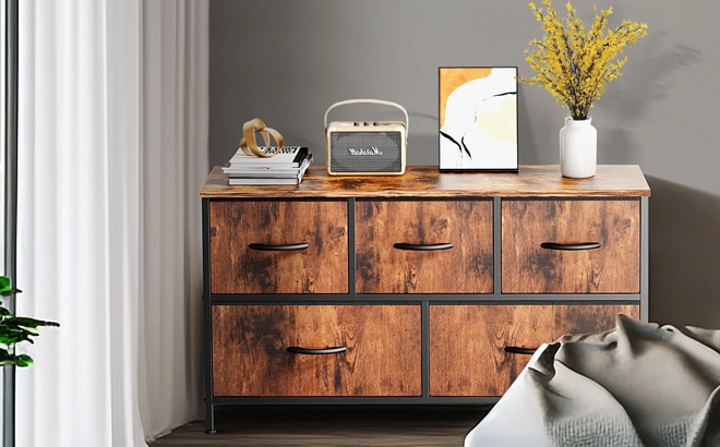 EDX 5 Drawer Dresser in Rustic Brown Color