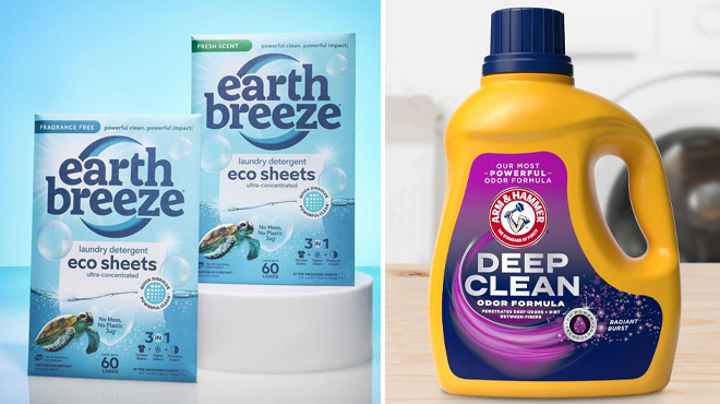 Earth Breeze Laundry Detergent Sheets and Arm & Hammer Deep Clean Odor Formula Laundry Detergent