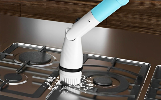 Electric Spin Scrubber Used to Clean a Kitchen Countertop