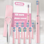 Electric Toothbrush with Tongue Scraper and 8 Brush Heads