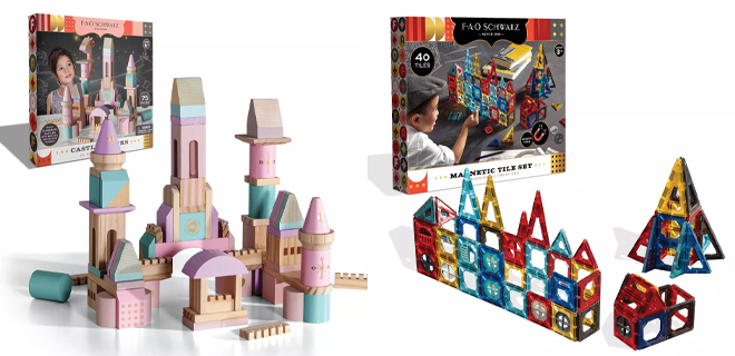 Fao Schwarz Medieval Princesses Wooden Castle and Magnetic Tile Building Blocks Set