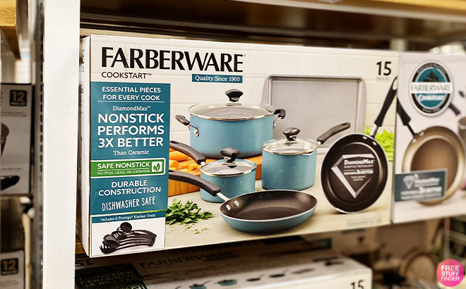 Farberware 15 Piece Cookware Set on the Shelf