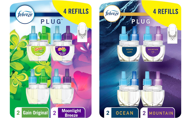 Febreze Odor Fighting Fade Defy PLUG Air Freshener Gain and Febreze Odor Fighting Fade Defy PLUG Air Freshener Mountain Ocean