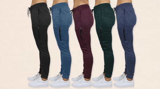 Five Pairs of GBH Women's Loose Fitting Fleece Lined Tech Joggers