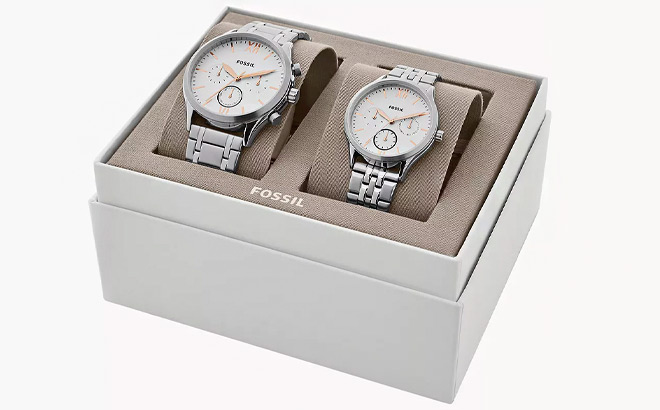 Fossil His and Her Fenmore Multifunction Stainless Steel Watch Gift Set