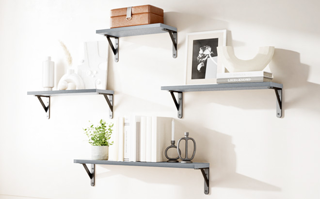 Four Floating Shelves on a Wall