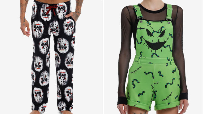 Friday The 13th Jason Mask Pajama Pants and The Nightmare Before Christmas Oogie Boogie Scuba Shortalls