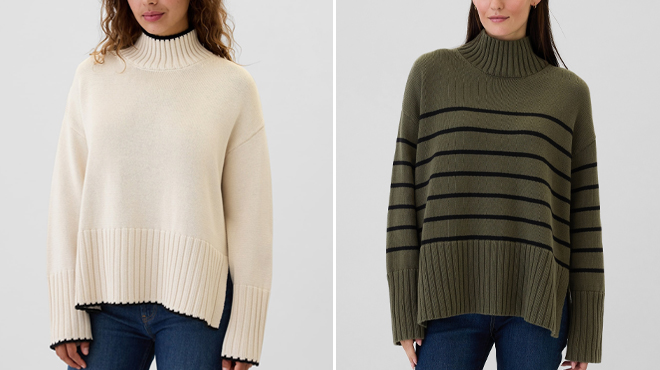 GAP Factory Oversized 24 7 Split Hem Mockneck Sweater